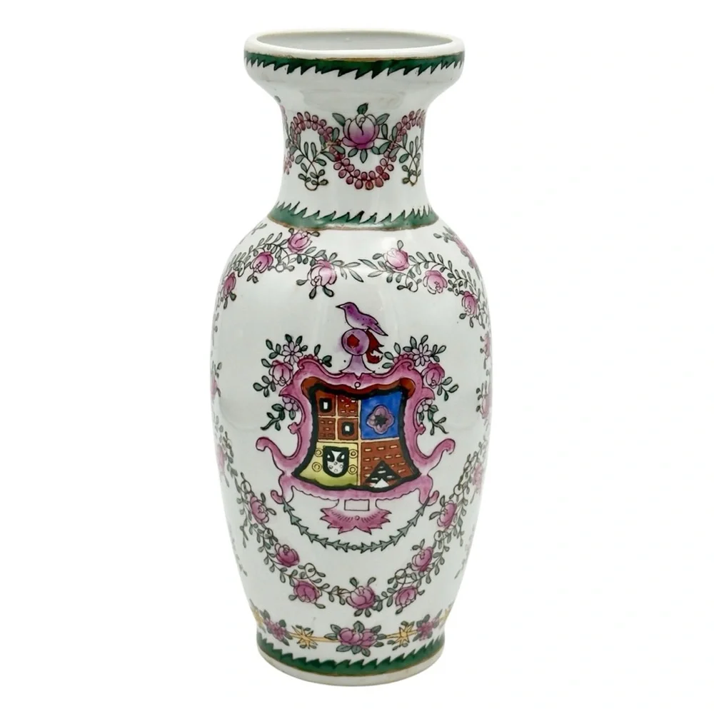 Vintage Armorial Family Crest Vase Chinese Porcelain European Market Export Ware - Picture 2 of 11